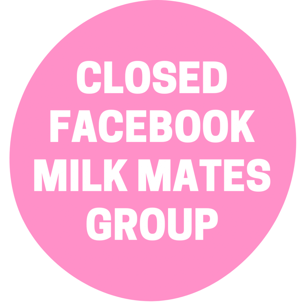 A pink blob with the words 'Closed Facebook Milk Mates Group'